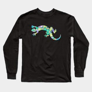 Mosaic Lizard Silhouette Art Long Sleeve T-Shirt